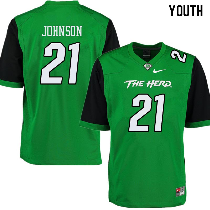 Youth #21 Artis Johnson Marshall Thundering Herd College Football Jerseys Sale-Green